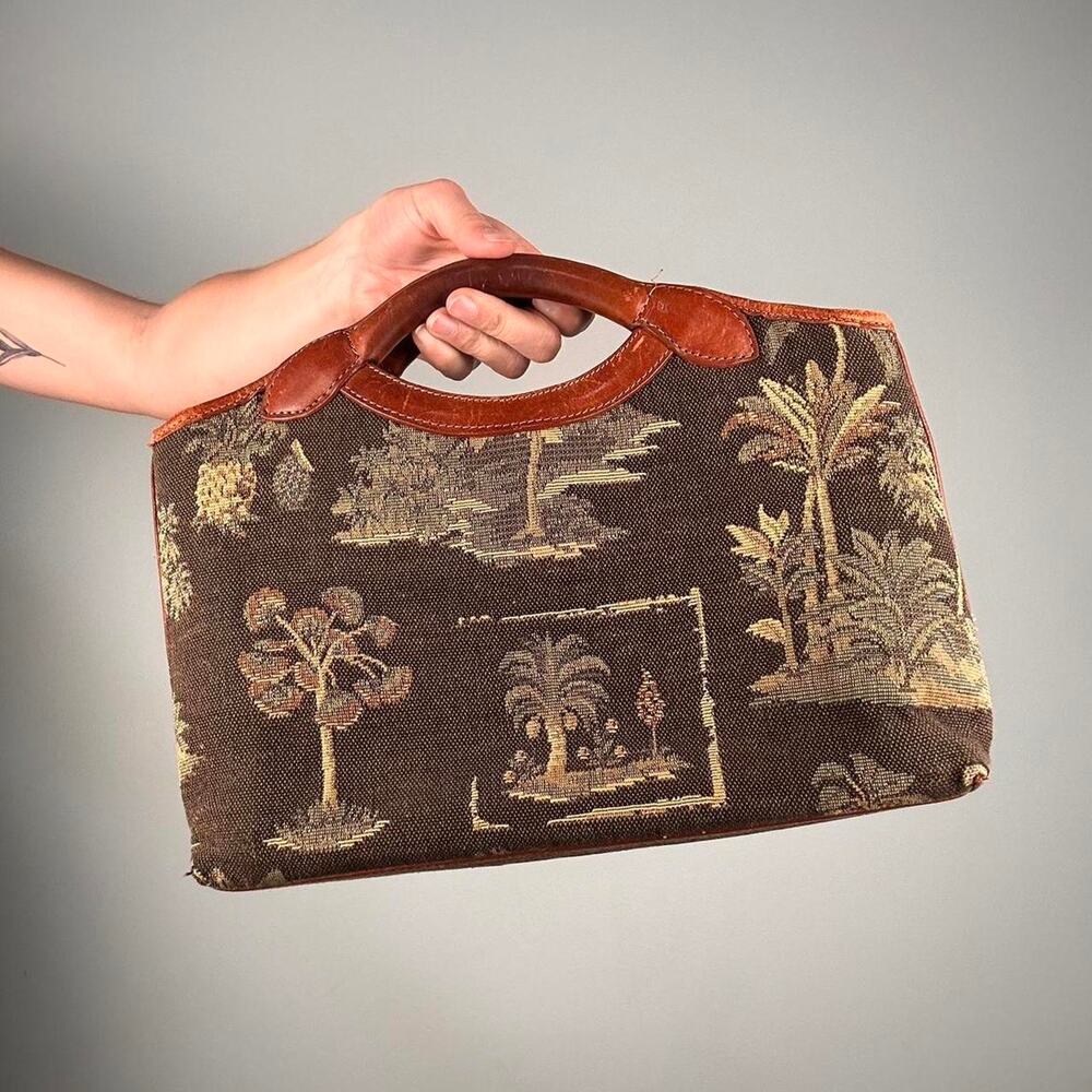 Vintage  Tommy Bahama tapestry hand bag with tree pattern - Picture 3 of 8